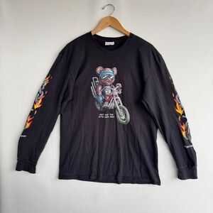 Teddy Fresh Mens Y2k Graphic Tee Black Large Streetwear Biker Rock Moto Grunge